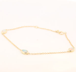 Yellow Gold Blue Green Solid Australian Crystal Opal Bracelet