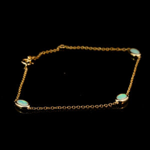 Yellow Gold Blue Green Solid Australian Crystal Opal Bracelet