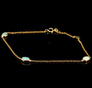 Yellow Gold Blue Green Solid Australian Crystal Opal Bracelet