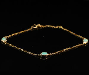 Yellow Gold Blue Green Solid Australian Crystal Opal Bracelet