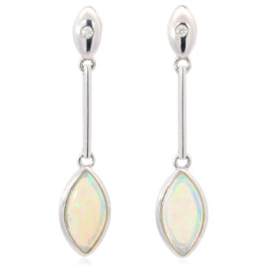 White Gold Blue Green Solid Australian Crystal Opal and Diamond Drop Earrings