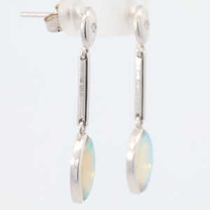 White Gold Blue Green Solid Australian Crystal Opal and Diamond Drop Earrings