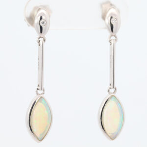 White Gold Blue Green Solid Australian Crystal Opal and Diamond Drop Earrings