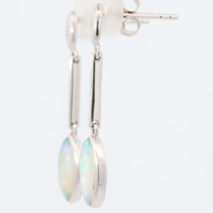 White Gold Blue Green Solid Australian Crystal Opal and Diamond Drop Earrings