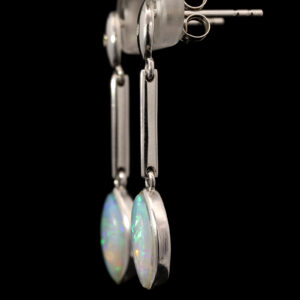 White Gold Blue Green Solid Australian Crystal Opal and Diamond Drop Earrings