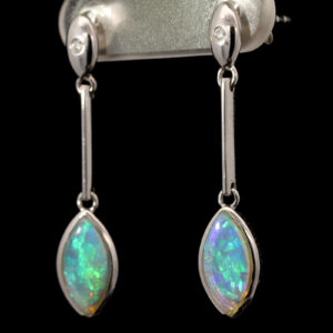 White Gold Blue Green Solid Australian Crystal Opal and Diamond Drop Earrings