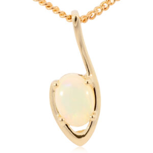 Yellow Gold Green Yellow Orange Solid Australian Crystal Opal Pendant Necklace