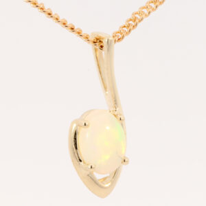 Yellow Gold Green Yellow Orange Solid Australian Crystal Opal Pendant Necklace