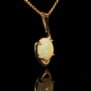 Yellow Gold Green Yellow Orange Solid Australian Crystal Opal Pendant Necklace