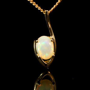 Yellow Gold Green Yellow Orange Solid Australian Crystal Opal Pendant Necklace