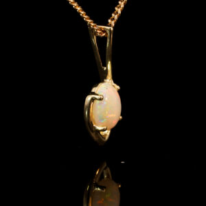 Yellow Gold Blue Green Yellow Orange Pink Solid Australian Crystal Opal Pendant Necklace