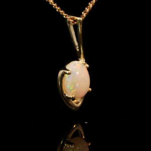 Yellow Gold Blue Green Yellow Orange Pink Solid Australian Crystal Opal Pendant Necklace