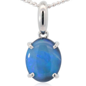 Sterling Silver Blue Purple Solid Australian Black Opal Pendant Necklace