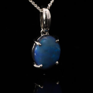 Sterling Silver Blue Purple Solid Australian Black Opal Pendant Necklace