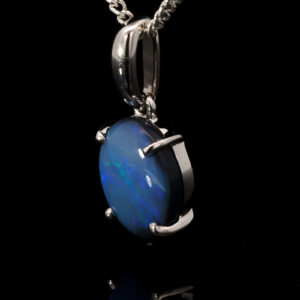 Sterling Silver Blue Purple Solid Australian Black Opal Pendant Necklace