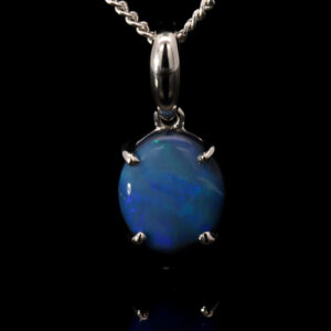 Sterling Silver Blue Purple Solid Australian Black Opal Pendant Necklace