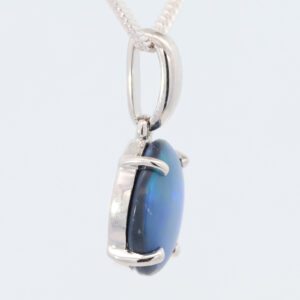 Sterling Silver Blue Purple Solid Australian Black Opal Pendant Necklace