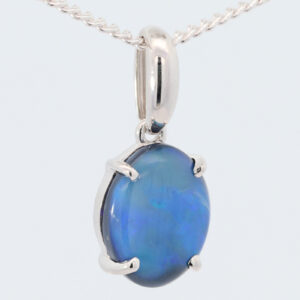 Sterling Silver Blue Purple Solid Australian Black Opal Pendant Necklace