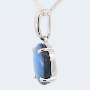 Sterling Silver Blue Purple Solid Australian Black Opal Pendant Necklace