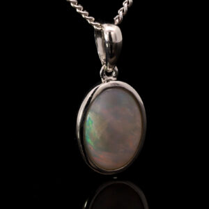 Sterling Silver Green Yellow Orange Pink Solid Australian Semi Black Opal Pendant Necklace