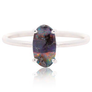 Sterling Silver Blue Green Yellow Orange Red Solid Australian Boulder Opal Ring