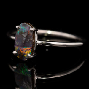 Sterling Silver Blue Green Yellow Orange Red Solid Australian Boulder Opal Ring