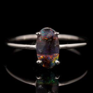 Sterling Silver Blue Green Yellow Orange Red Solid Australian Boulder Opal Ring