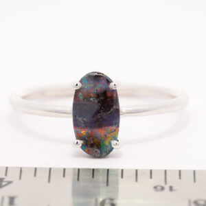 Sterling Silver Blue Green Yellow Orange Red Solid Australian Boulder Opal Ring