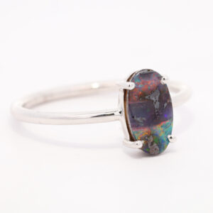 Sterling Silver Blue Green Yellow Orange Red Solid Australian Boulder Opal Ring