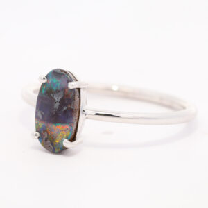 Sterling Silver Blue Green Yellow Orange Red Solid Australian Boulder Opal Ring