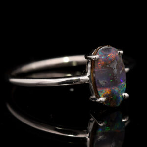 Sterling Silver Blue Green Yellow Orange Red Solid Australian Boulder Opal Ring