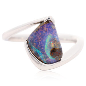 Sterling Silver Blue Green Purple Orange Solid Australian Boulder Opal Ring