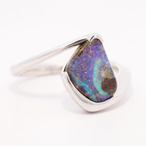 Sterling Silver Blue Green Purple Orange Solid Australian Boulder Opal Ring