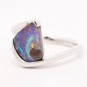 Sterling Silver Blue Green Purple Orange Solid Australian Boulder Opal Ring