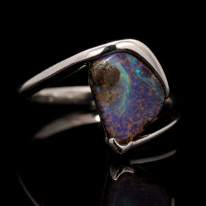 Sterling Silver Blue Green Purple Orange Solid Australian Boulder Opal Ring