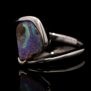 Sterling Silver Blue Green Purple Orange Solid Australian Boulder Opal Ring