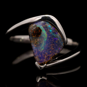 Sterling Silver Blue Green Purple Orange Solid Australian Boulder Opal Ring