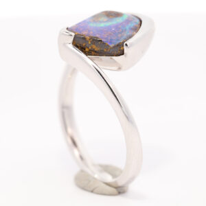 Sterling Silver Blue Green Purple Orange Solid Australian Boulder Opal Ring