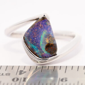 Sterling Silver Blue Green Purple Orange Solid Australian Boulder Opal Ring