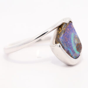 Sterling Silver Blue Green Purple Orange Solid Australian Boulder Opal Ring