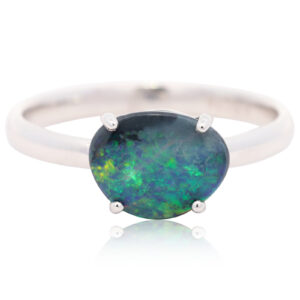 Sterling Silver Blue Green Solid Australian Black Opal Ring