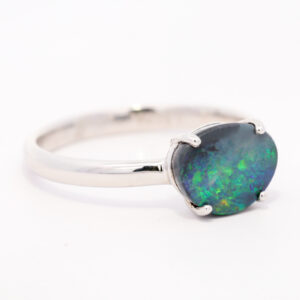 Sterling Silver Blue Green Solid Australian Black Opal Ring