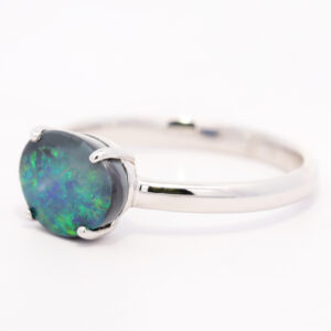 Sterling Silver Blue Green Solid Australian Black Opal Ring