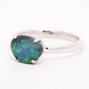 Sterling Silver Blue Green Solid Australian Black Opal Ring