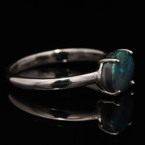 Sterling Silver Blue Green Solid Australian Black Opal Ring