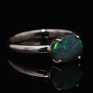 Sterling Silver Blue Green Solid Australian Black Opal Ring