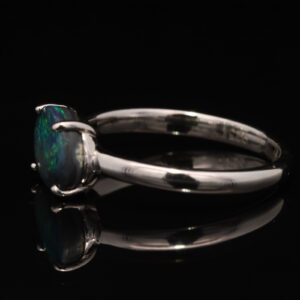 Sterling Silver Blue Green Solid Australian Black Opal Ring