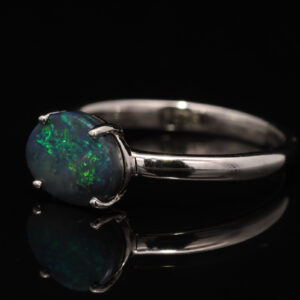 Sterling Silver Blue Green Solid Australian Black Opal Ring