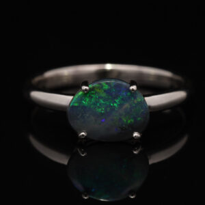 Sterling Silver Blue Green Solid Australian Black Opal Ring