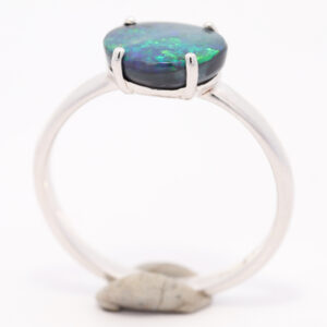 Sterling Silver Blue Green Solid Australian Black Opal Ring